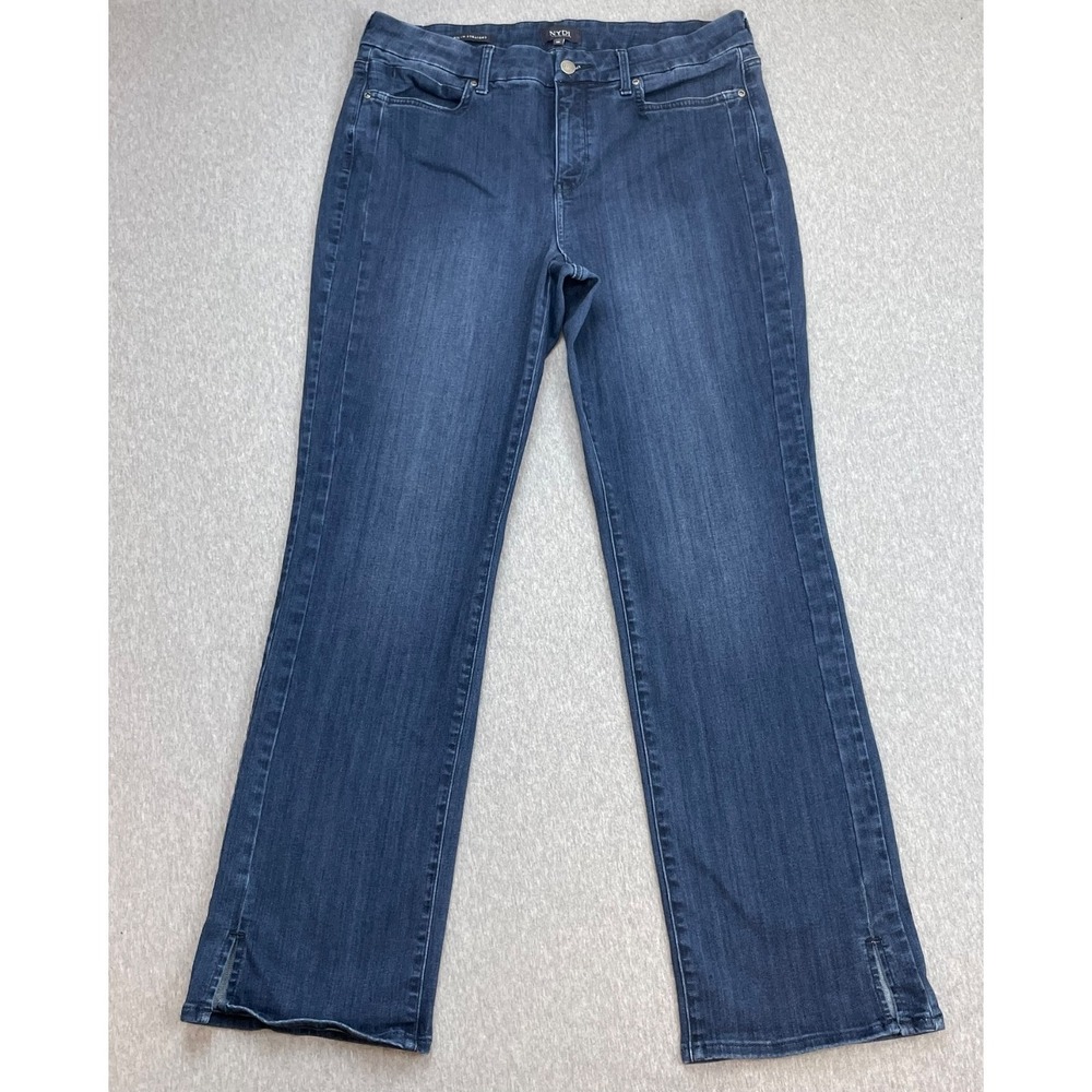 NYDJ Jeans Womens 14 Blue Cotton Blend Stretch Side Marilyn Straight High-Rise